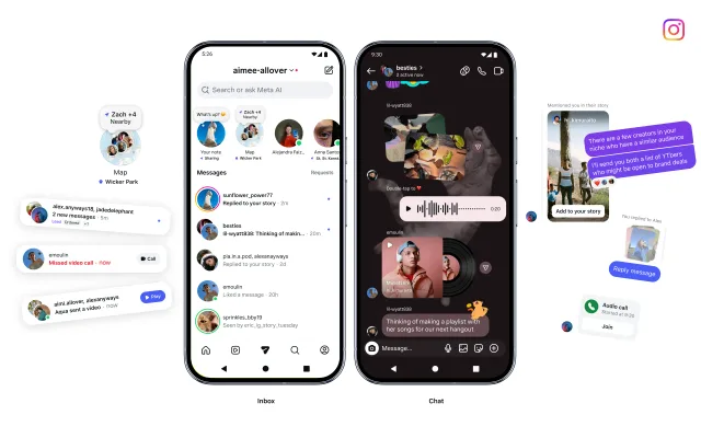 Иллюстрация интерфейса Instagram Direct из совместного кейса Meta и Google