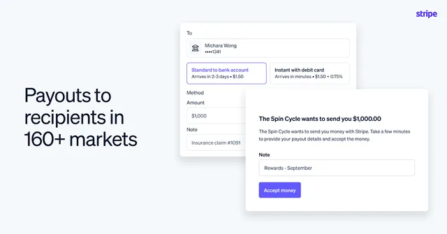 Интерфейс Stripe Global Payouts